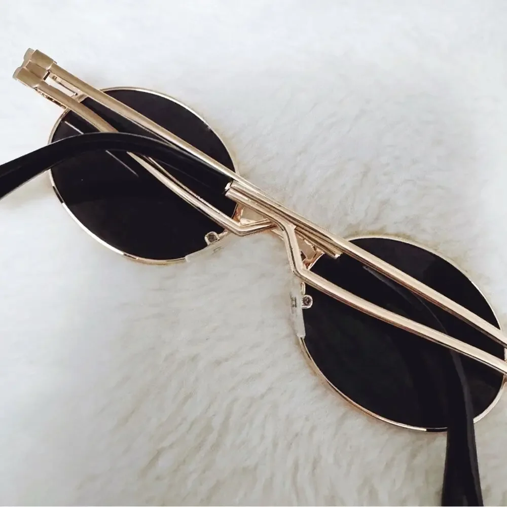 Brandon Black with Gold Rim Round Sunglasses